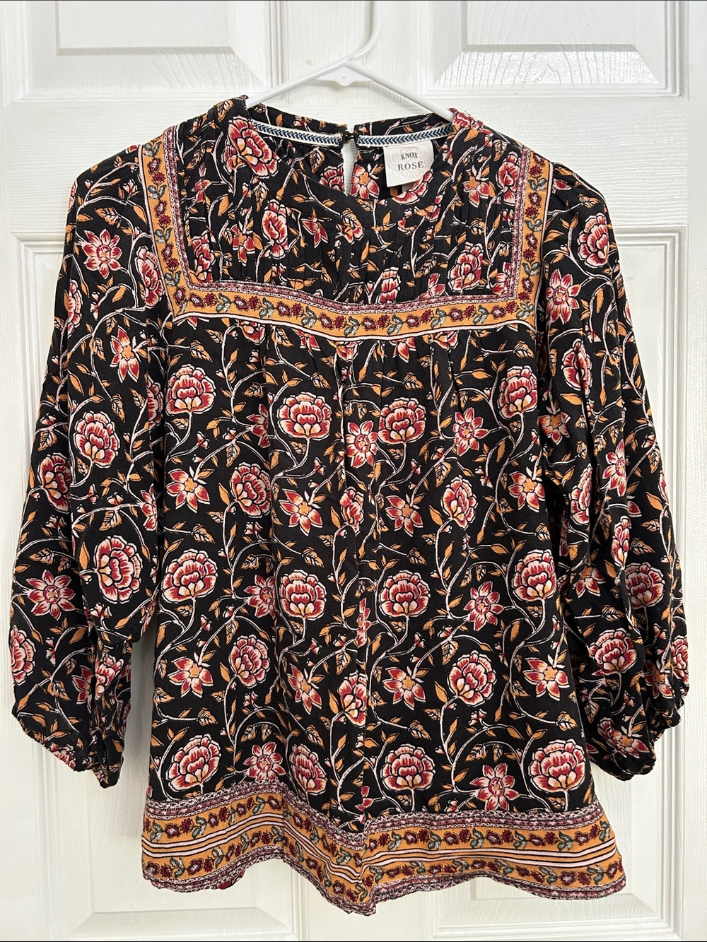 Knox Rose Black Floral Tunic with Red and Yellow Accents